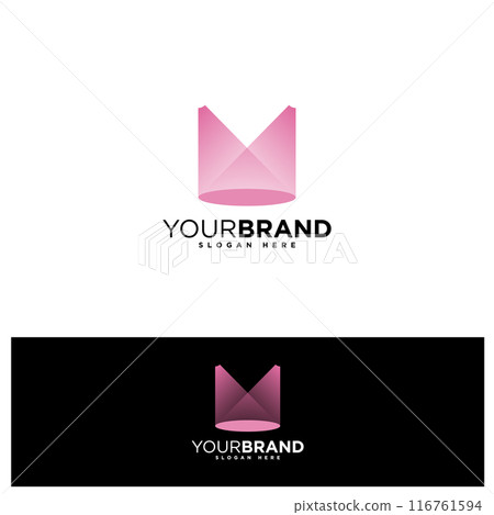 Spotlight shaped letter M logo design concept Spotlight shaped letter M logo design concept 116761594