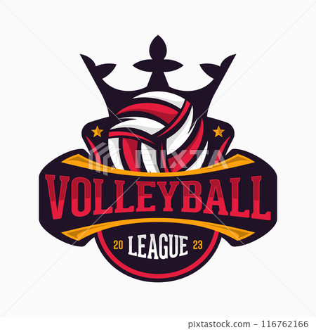 Volleyball vector logo emblem design with crown for sport team 116762166