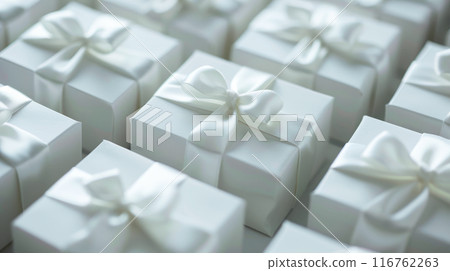Elegant White Wedding Favor Boxes with Satin Ribbons for Special Occasions and Celebrations 116762263