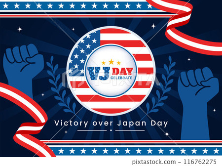 VJ Victory Over Japan Day Celebration Vector Illustration with the United States Flag Background in a National Holiday Flat Cartoon Style Design VJ Victory Over Japan Day Celebration Vector Illustration with the United States Flag Background in a National Holiday Flat Cartoon Style Design 116762275