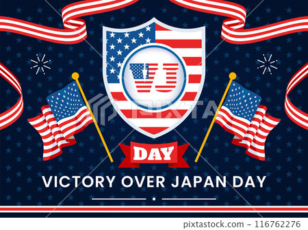 VJ Victory Over Japan Day Celebration Vector Illustration with the United States Flag Background in a National Holiday Flat Cartoon Style Design 116762276