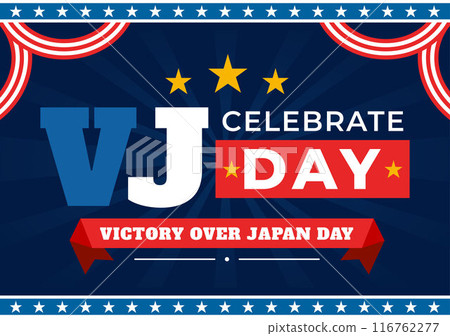 VJ Victory Over Japan Day Celebration Vector Illustration with the United States Flag Background in a National Holiday Flat Cartoon Style Design 116762277