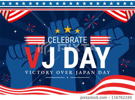 VJ Victory Over Japan Day Celebration Vector Illustration with the United States Flag Background in a National Holiday Flat Cartoon Style Design 116762280