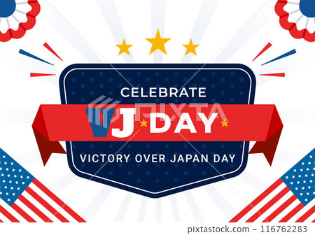 VJ Victory Over Japan Day Celebration Vector Illustration with the United States Flag Background in a National Holiday Flat Cartoon Style Design 116762283
