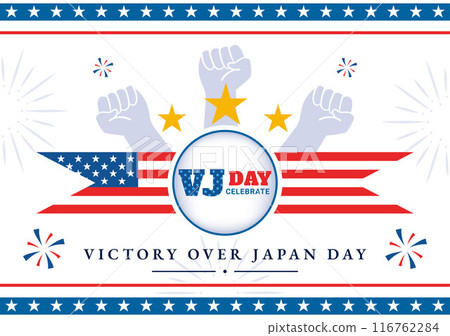 VJ Victory Over Japan Day Celebration Vector Illustration with the United States Flag Background in a National Holiday Flat Cartoon Style Design 116762284