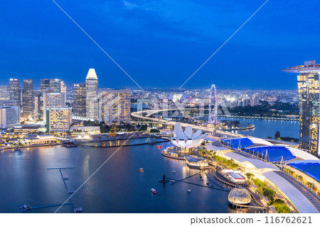 新加坡摩天觀景輪漂浮的濱海灣夜景 116762621