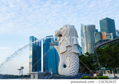 Merlion with Singapore buildings in the background Merlion with Singapore buildings in the background 116762635