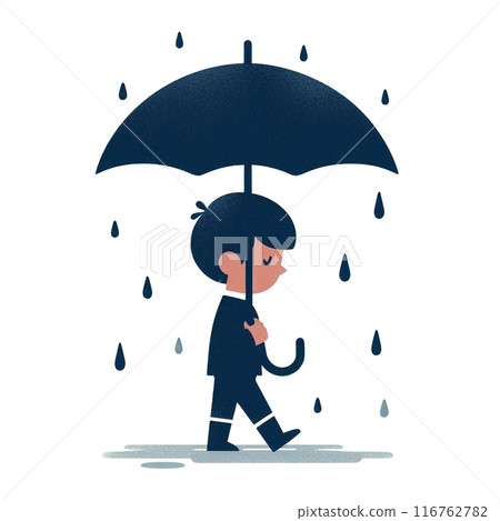 Illustration of a man walking in the rain with an umbrella 116762782