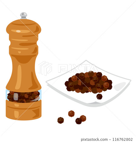Pepper mill and peppercorns Pepper mill and peppercorns 116762802