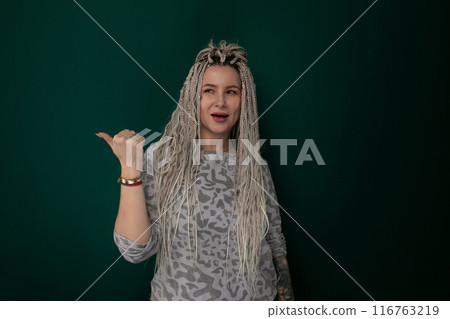 Woman With Long Hair Wearing Grey Top Woman With Long Hair Wearing Grey Top 116763219