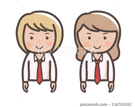 Upper body illustration of two cute kogal-style high school girls 116763261