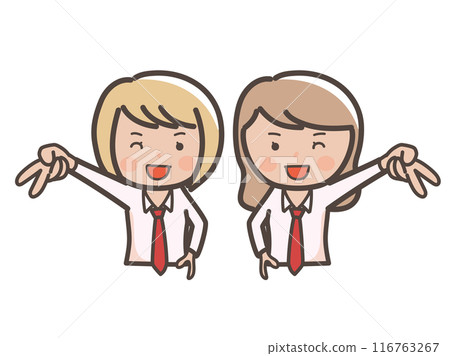 兩個可愛的女孩風格高中女生微笑著做 galpieces.ai 的上半身插圖 兩個可愛的女孩風格高中女生微笑著做 galpieces.ai 的上半身插圖 116763267