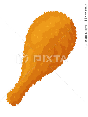 Fried chicken. Crispy fried chicken drumstick isolated on white background. Beautiful delicious in cartoon style. Fresh fast food fry meat 116763602