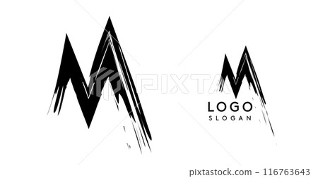 Brushstroke handdrawn letter M. Creative modern logo design, grunge imprint stylish initial logotype for corporate branding, business identity, and professional logos. Vector illustration Brushstroke handdrawn letter M. Creative modern logo design, grunge imprint stylish initial logotype for corporate branding, business identity, and professional logos. Vector illustration 116763643