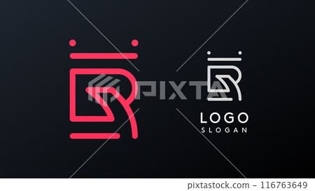 Stylized letter R, tech-inspired typography logo, unique extraterrestrial civilization symbol ancient inscriptions for creative branding, tech logo. Nordic runes monogram, abstract linear logotype 116763649