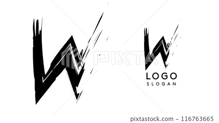 Brushstroke handdrawn letter W. Creative modern logo design, grunge imprint stylish initial logotype for corporate branding, business identity, and professional logos. Vector illustration 116763665