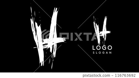 Brushstroke handdrawn letter H. Creative modern logo design, grunge imprint stylish initial logotype for corporate branding, business identity, and professional logos. Vector illustration 116763692