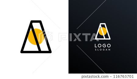 Letter A modern logo featuring geometric shapes, circle and lines. Abstract minimalist logotype for Japanese restaurant branding, tech companies, creative business identities. Vector illustration Letter A modern logo featuring geometric shapes, circle and lines. Abstract minimalist logotype for Japanese restaurant branding, tech companies, creative business identities. Vector illustration 116763701