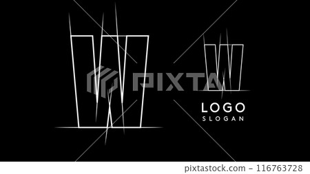 Letter W pencil drawn, architectural blueprint logo design, construction plan, technical drawing. Ideal for corporate branding, industrial projects, engineering firms. Vector illustration Letter W pencil drawn, architectural blueprint logo design, construction plan, technical drawing. Ideal for corporate branding, industrial projects, engineering firms. Vector illustration 116763728