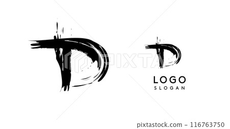 Brushstroke handdrawn letter D. Creative modern logo design, grunge imprint stylish initial logotype for corporate branding, business identity, and professional logos. Vector illustration 116763750