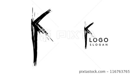 Brushstroke handdrawn letter K. Creative modern logo design, grunge imprint stylish initial logotype for corporate branding, business identity, and professional logos. Vector illustration 116763765