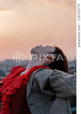 Woman watching the sunset 116763774