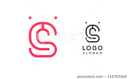 Stylized letter S, tech-inspired typography logo, unique extraterrestrial civilization symbol ancient inscriptions for creative branding, tech logo. Nordic runes monogram, abstract linear logotype 116763806