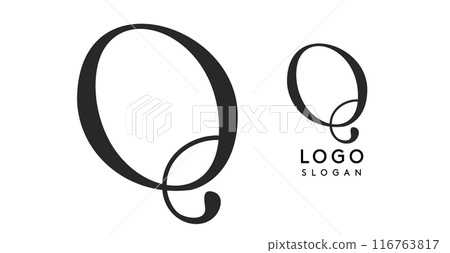 Elegant calligraphic logo. Stylish letter Q, sleek typography for branding, signage, corporate identity. Suitable for fashion, beauty, luxury brands, modern minimalist template. Vector illustration. Elegant calligraphic logo. Stylish letter Q, sleek typography for branding, signage, corporate identity. Suitable for fashion, beauty, luxury brands, modern minimalist template. Vector illustration. 116763817