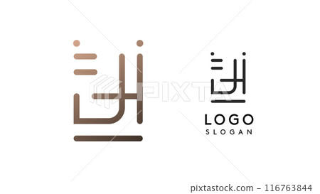 Stylized letter J, tech-inspired typography logo, unique extraterrestrial civilization symbol ancient inscriptions for creative branding, tech logo. Nordic runes monogram, abstract linear logotype 116763844