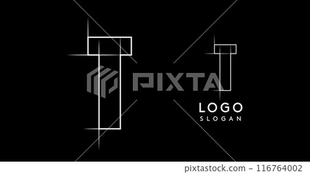 Letter T pencil drawn, architectural blueprint logo design, construction plan, technical drawing. Ideal for corporate branding, industrial projects, engineering firms. Vector illustration Letter T pencil drawn, architectural blueprint logo design, construction plan, technical drawing. Ideal for corporate branding, industrial projects, engineering firms. Vector illustration 116764002