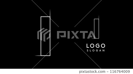 Letter I pencil drawn, architectural blueprint logo design, construction plan, technical drawing. Ideal for corporate branding, industrial projects, engineering firms. Vector illustration 116764009