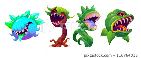 Scary plant monster. Fantasy alien creepy flower Scary plant monster. Fantasy alien creepy flower 116764018