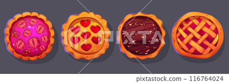 Fruit pies top view set isolated on background 116764024