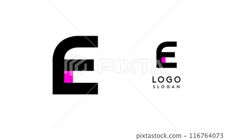 Bauhaus flat unique Letter E, color logo for business, tech apps, architectural brands. Minimal modular geometric design, simple modern branding. Vector logotype 116764073