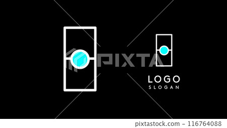 Abstract I letter logo with blue dots. Minimalist linear design, bold and clean letter monogram for corporate branding, tech startups, security businesses, and game apps. Vector illustration. 116764088