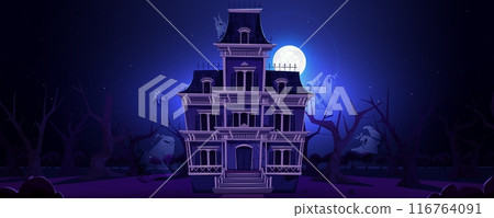 Halloween house and full moon at spooky night 116764091