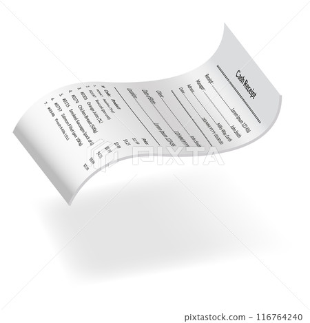 Payment check or receipts with shadow. Curved financial paper, purchase invoice. Buying, bill or calculate pay. Receipt the seller form Payment check or receipts with shadow. Curved financial paper, purchase invoice. Buying, bill or calculate pay. Receipt the seller form 116764240