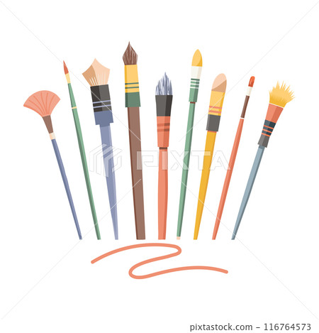 Set of brushes for painting. Collection of artist tools isolated on white. Illustration, design element Set of brushes for painting. Collection of artist tools isolated on white. Illustration, design element 116764573
