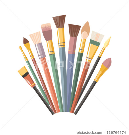 Set of brushes for painting. Collection of artist tools isolated on white. Illustration, design element 116764574
