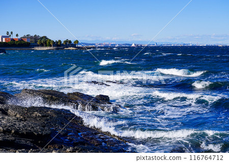 Kannonzaki in winter with rough waves (Yokosuka, Kanagawa Prefecture) 116764712
