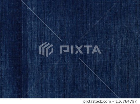 Faded vintage indigo dyed fabric with stitching and sashiko stitching Faded vintage indigo dyed fabric with stitching and sashiko stitching 116764787