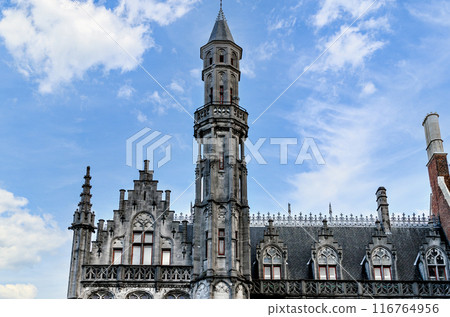 Views of the Historium tower on the market square in Bruges, Belgium 116764956