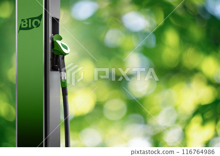 Biofuel filling station on a green background Biofuel filling station on a green background 116764986