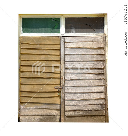 vintage rustic wooden door front view isolated on white background vintage rustic wooden door front view isolated on white background 116765211