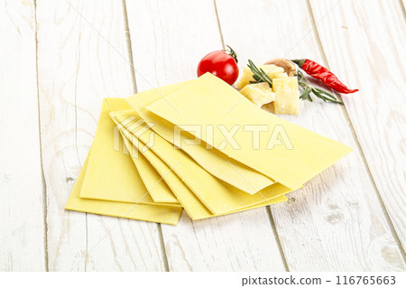 Uncooked raw Lasagna dry sheets 116765663