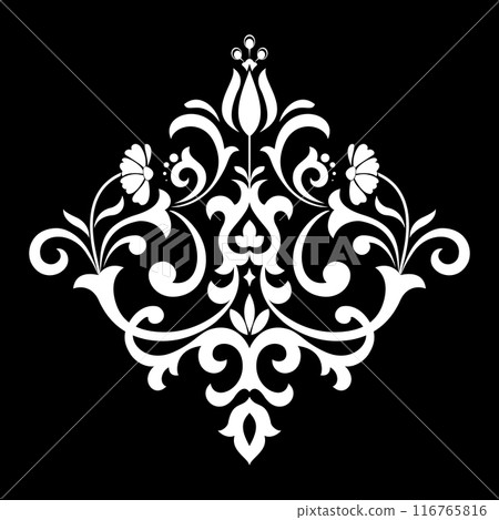 Damask graphic ornament. Floral design element. Black and white vector pattern. 116765816