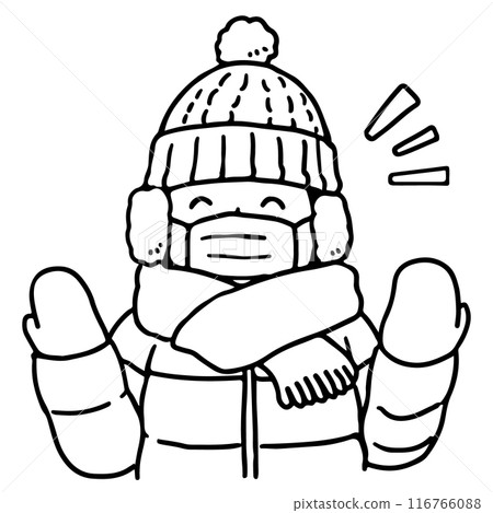 A line drawing of a person fully prepared for the cold 116766088