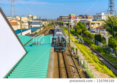 Japan's Samukawa cityscape in July. View of the front of the JR Sagami Line Samukawa Station and the new JR Sagami Line E131 series trains, etc. = 21st 116766189