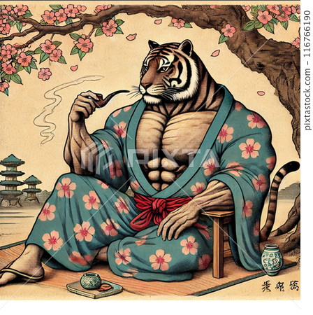 This is an image of a macho tiger man in the Ukiyo-e style. 116766190
