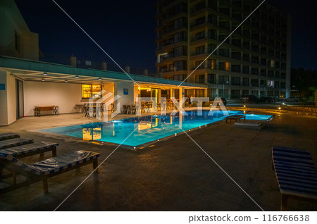Luxury Construction hotel with Swimming Pool at sunset Luxury Construction hotel with Swimming Pool at sunset 116766638